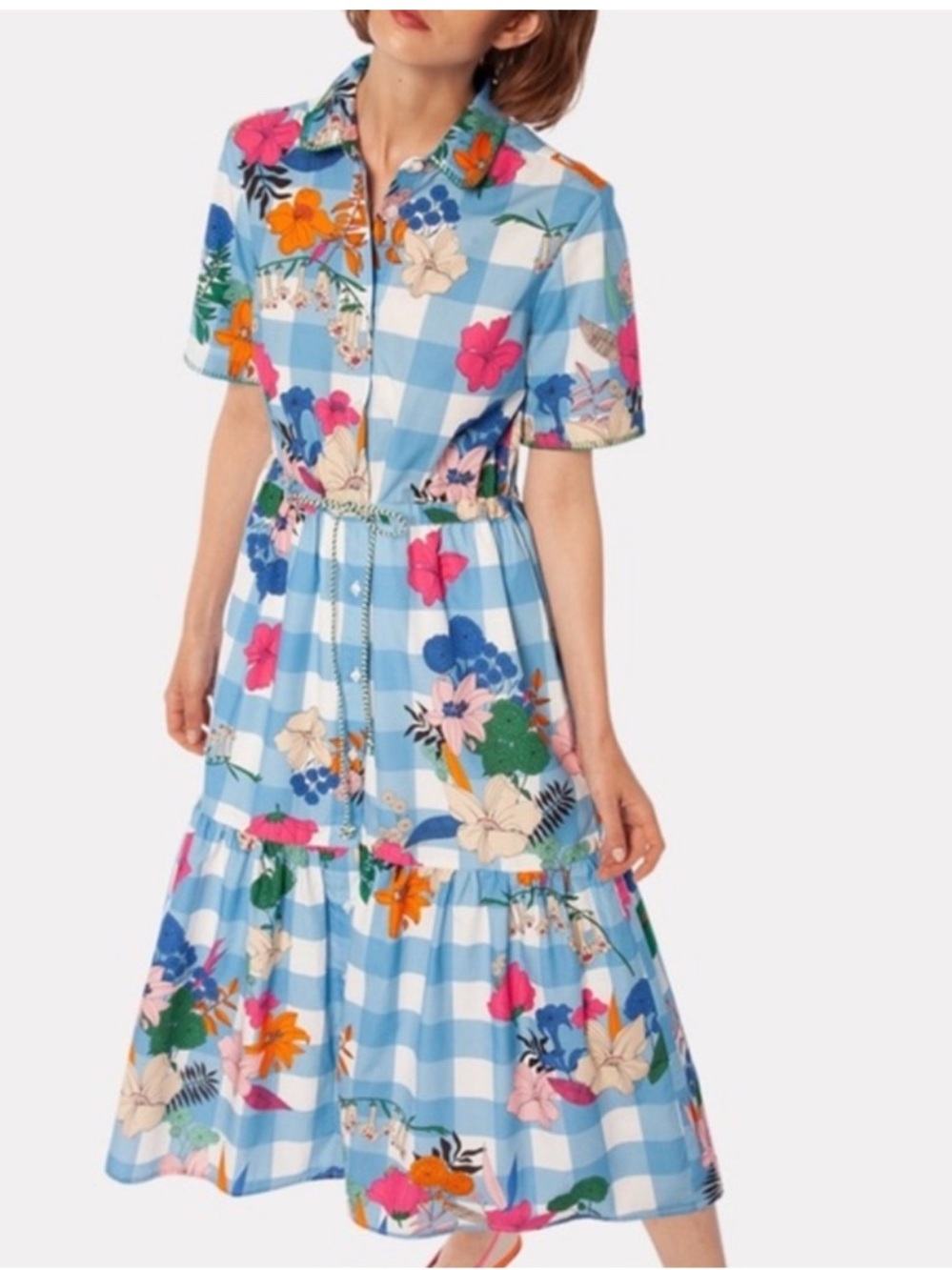 Vilagallo Eveline Colorful Floral Print Midi Shirt Dress | EU38 US6
